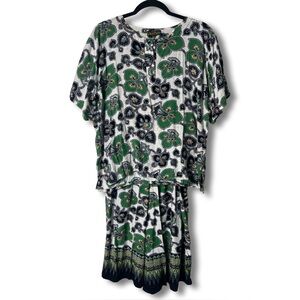 VTG Keris Pusaka Batik Halus Solo Indonesia Floral 2-Pc Top & Culotte Set